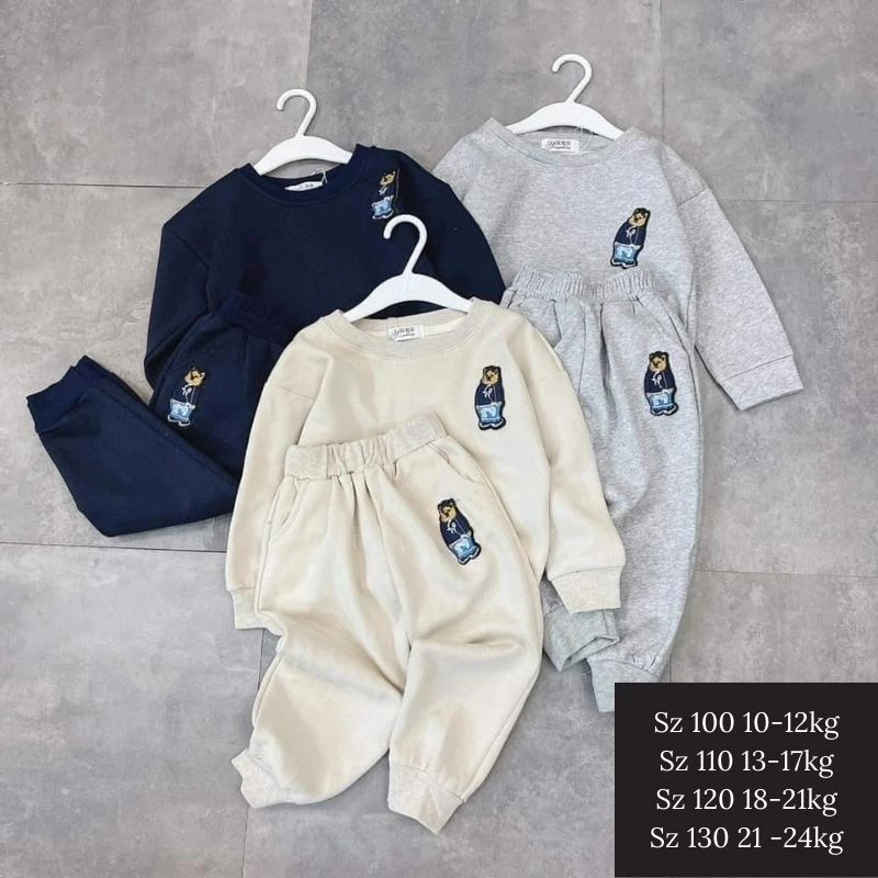 Bộ nỉ gấu sweater cổ tròn 3 màu basic áo nỉ bông dày dặn giữ nhiệt cực tốt unisex jimado