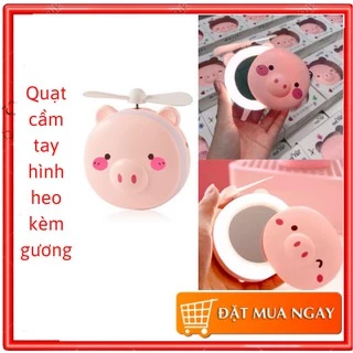 Quạt cầm tay mini hình lợn (có gương,đèn) hàng loại 1