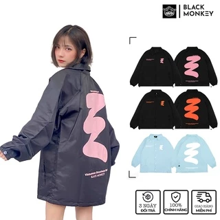 Áo khoác dù nam nữ unisex 2 lớp cao cấp, Jacket form rộng  - BLACK MONKEY LOGO SYMBOLIZED COACH JACKET