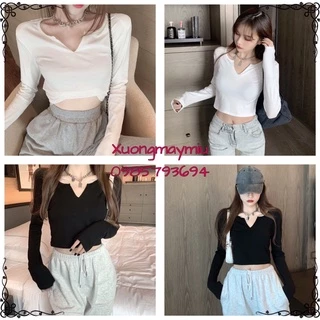 Áo croptop tăm dài tay nữ 🌸 Áo cổ V tay dài chất len tăm len gân