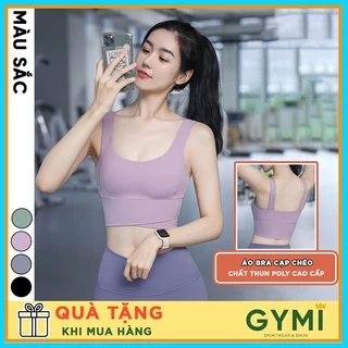 Áo bra tập gym yoga nữ GYMI AL43 dáng croptop thể thao chất thun poly lạnh mút ngực có thể tháo rời nâng ngực