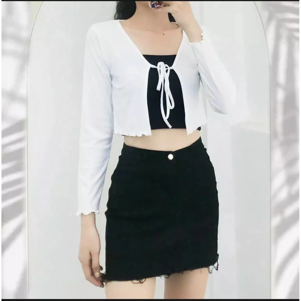 Áo Kiểu croptop tay dài Thun Gân Áo Khoác Cardigan Hàn Quốc Hot Trend Cực Xinh TTVA0011