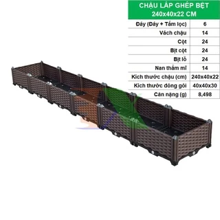 Chậu lắp ghép CLG-40, Chậu lắp ráp trồng Rau Hoa, Chậu thông minh (Bệt Kích thước : 240 x 40 x 22 cm)