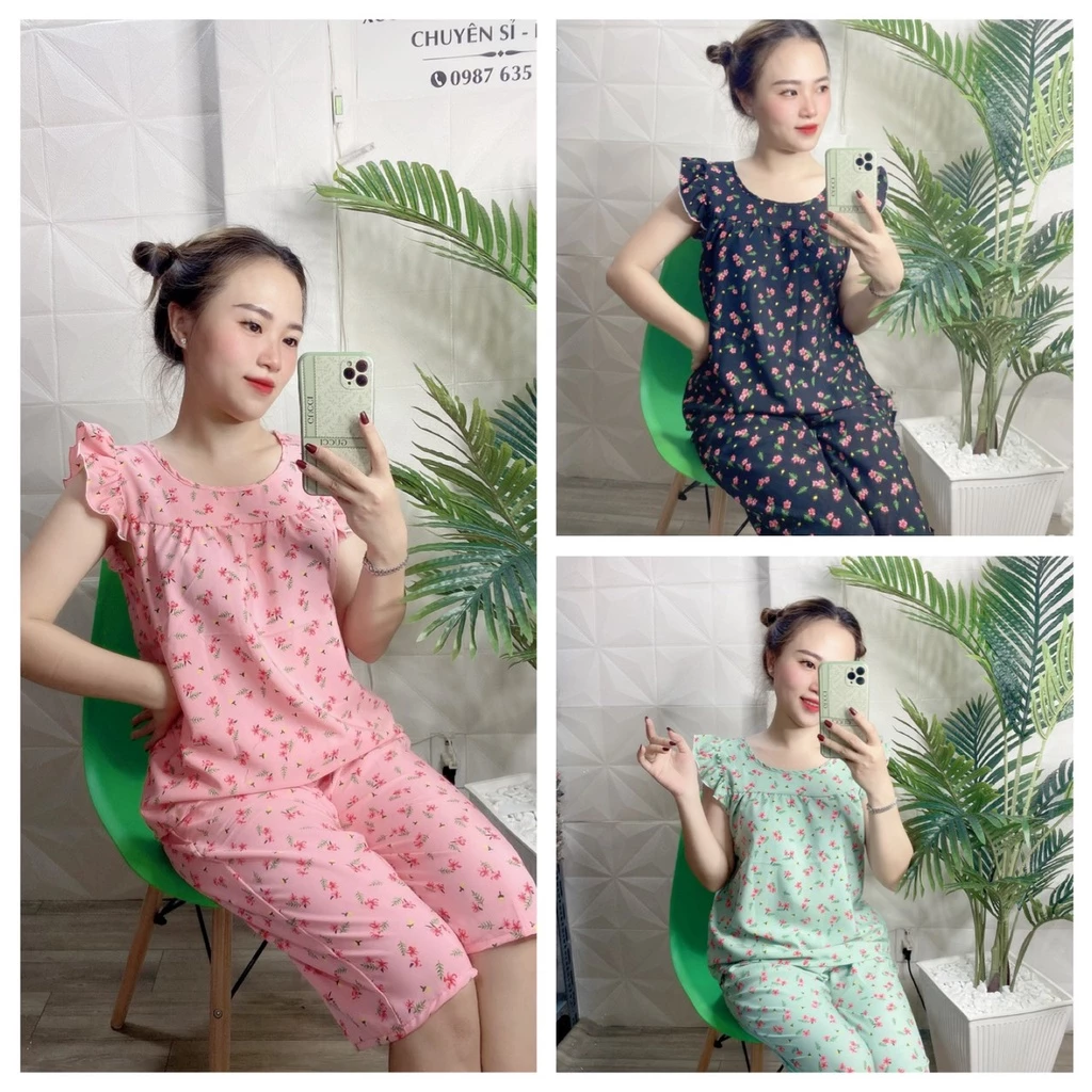 Đồ Bộ Mặc Nhà Quần Lửng Bộ Mặc Nhà Nữ Chất Lụa Loại 1 Thiết Kế Hoa Nhí Dễ Thương - LUA01