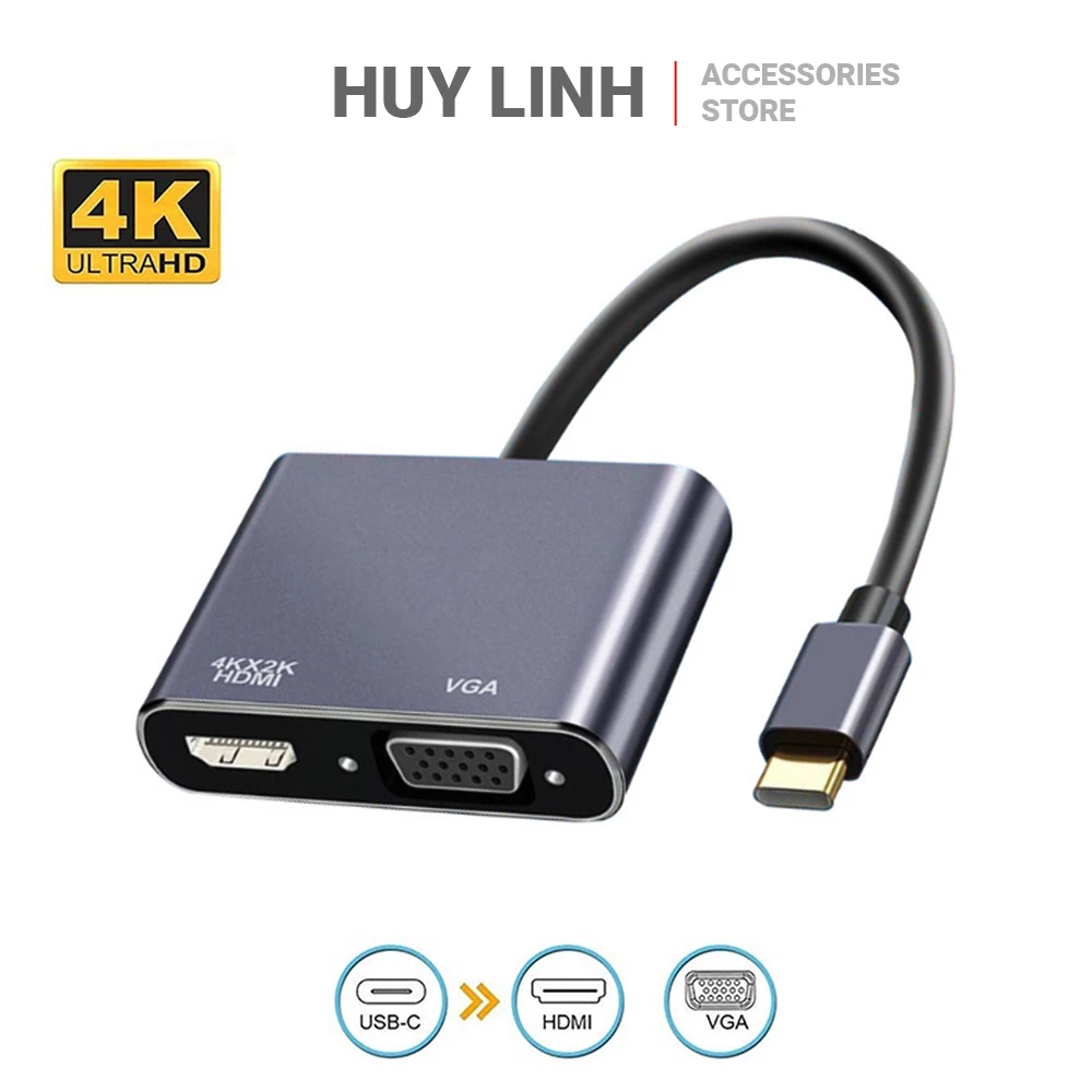 Hub adapter từ cổng USB-C 3.1 chuyển qua HDMI/VGA mẫu xịn hỗ trợ 4K30Hz HL261