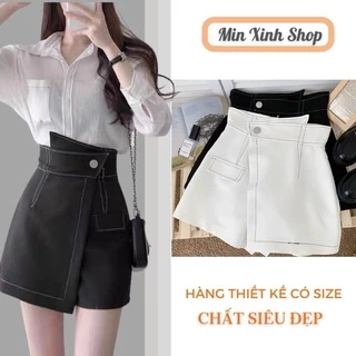 Quần Giả Váy Nữ Cạp Cao Cá Tính May Chỉ Nổi Màu Trắng Đen Chất Đẹp Dáng Ngắn Minxinh Shop Mã Qv085