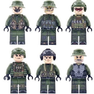 COMBO 6 Lính Đặc Nhiệm Màu Xanh Lá Có In Camo Đẹp K105 - Đồ Chơi Lắp Ráp Lính Mini Army