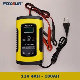 Sạc bình ắc quy ô tô xe máy 12V 4Ah - 100Ah FOXSUR tự ngắt khi đầy chức năng bảo dưỡng phục hồi ắc quy bằng khử sunfat