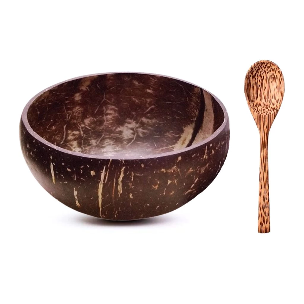 Bộ Bát Gáo Dừa + Muỗng Gỗ Dừa dùng để ăn ngũ cốc sữa chua hoa quả thương hiệu Gạch Đỏ