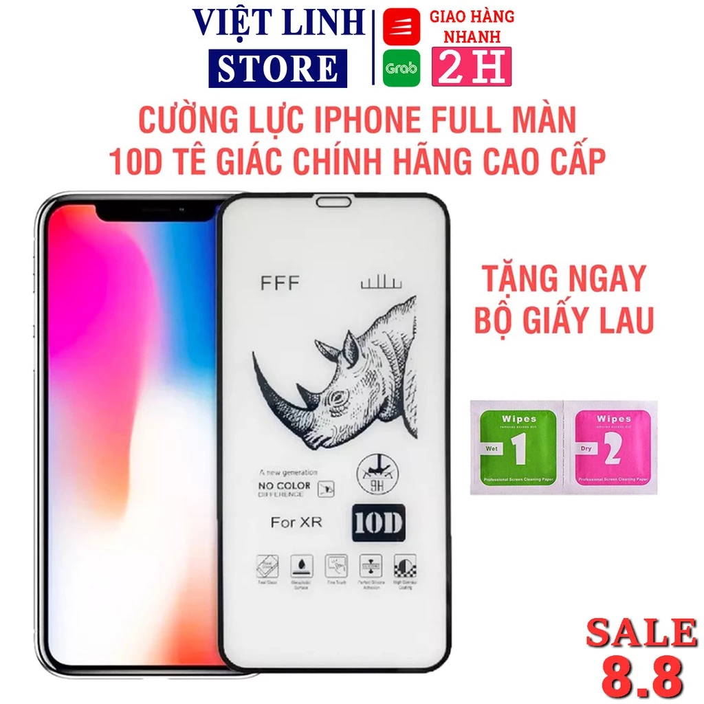 Kính cường lực 10D full màn hình tê giác Iphone 6 / 6 Plus / 7 / 8 / 7 Plus / 8 Plus/ X Xs/ Xs Max - Việt Linh Store