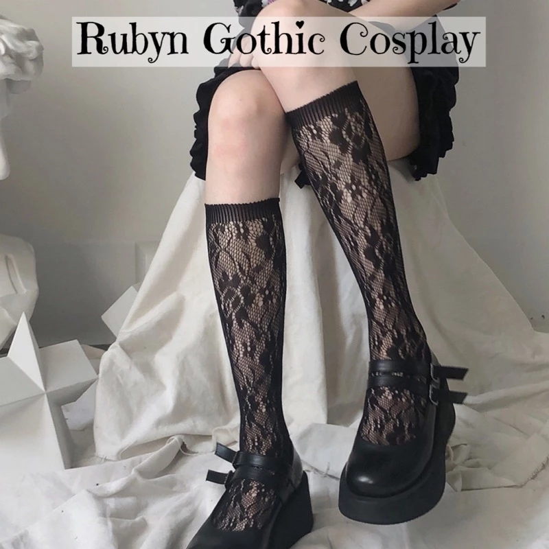 Tất Ren Lolita bắp chân hình hoa, tất gothic, tất lolita ren08