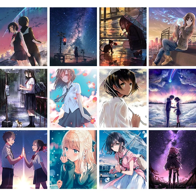 Bộ tranh sơn dầu 40x50cm tự làm họa tiết nhân vật Anime Your Name