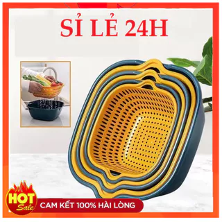 Bộ 6 Thau Và Rổ Nhựa Tiện Lợi Ráo Nước 2 in 1