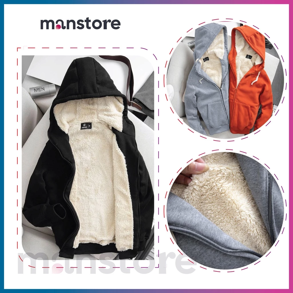 Áo khoác Hoodie nam nữ phong cách thời trang thể thao, Áo khoác nỉ lót lông cừu dày dặn ấm áp MANSTORE