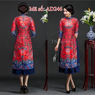 ⚡️ có big size 5XL ⚡️ AD246 Áo Dài Cách Tân CỔ TRỤ HỌA TIẾT THỔ CẨM RỒNG nền đỏ