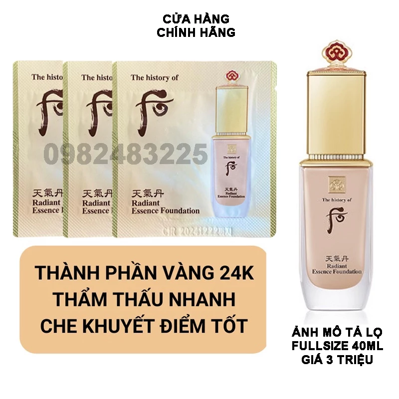 [Mẫu mới] Gói sample Kem nền Whoo tái sinh che phủ hoàn hảo, tái tạo da Essence Radiant Foundation (1ml)