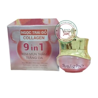 Kem Mụn 9in1 Saieho Ngọc trai đỏ collagen Trắng da Mờ thâm Liền sẹo Sạch nhờn Tái tạo Se khít lỗ chân lông 25g (hồng)