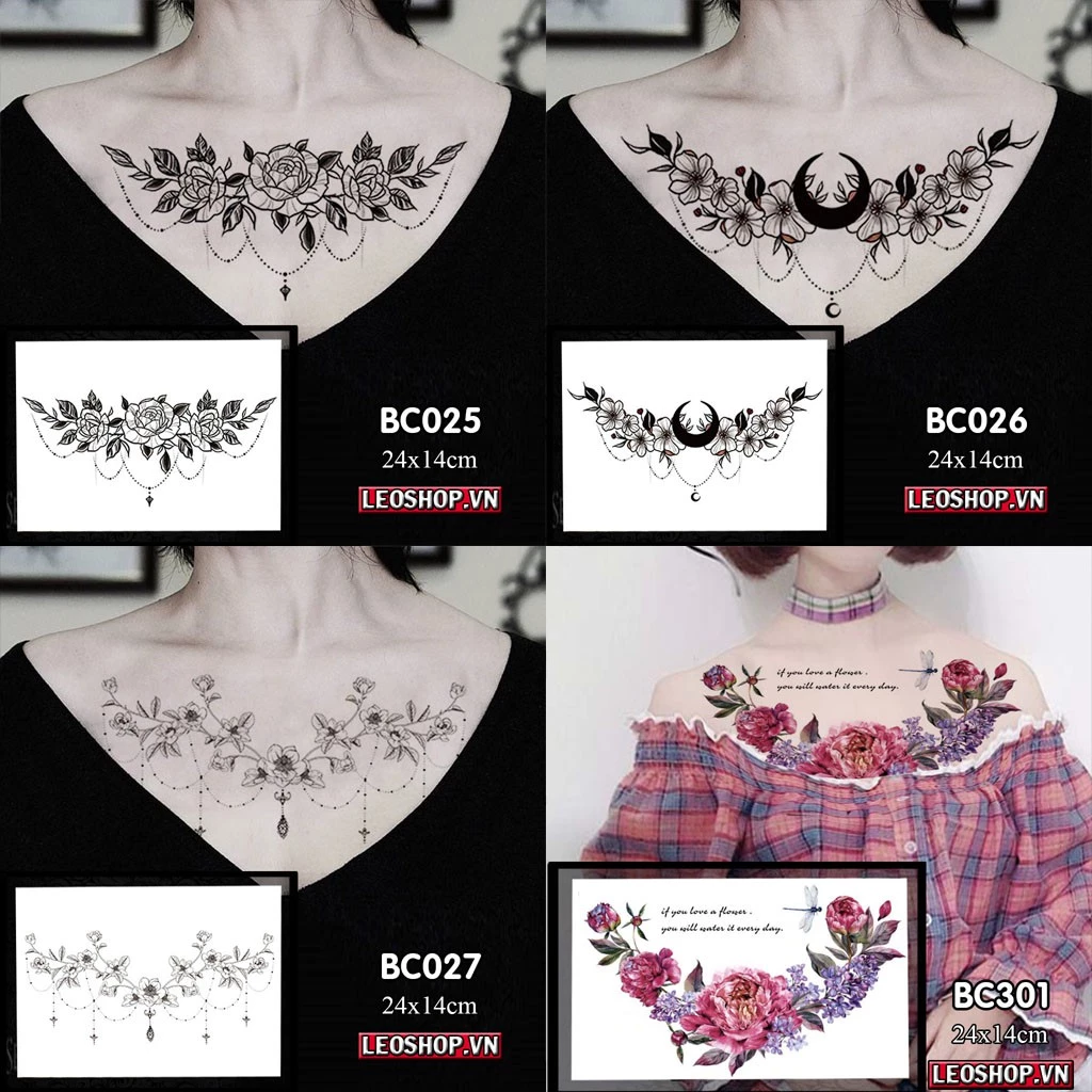[Loại Ngắn Ngày] Hình Xăm Dán Lưng Ngực Nữ Hoa Bướm Chụp Ảnh, Đóng Phim, Dễ Dàng Tẩy Xóa - Dùng 2-5 Ngày Mã BC (24x14cm)