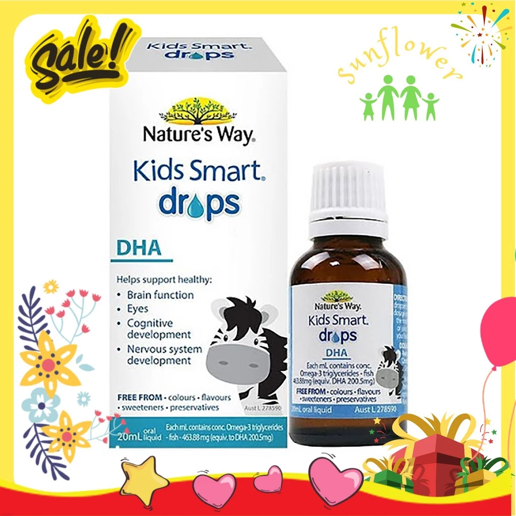 DHA giọt phát triển trí não cho trẻ từ 4 tuần tuổi Kids Smart DHA Drops 20ml của Úc