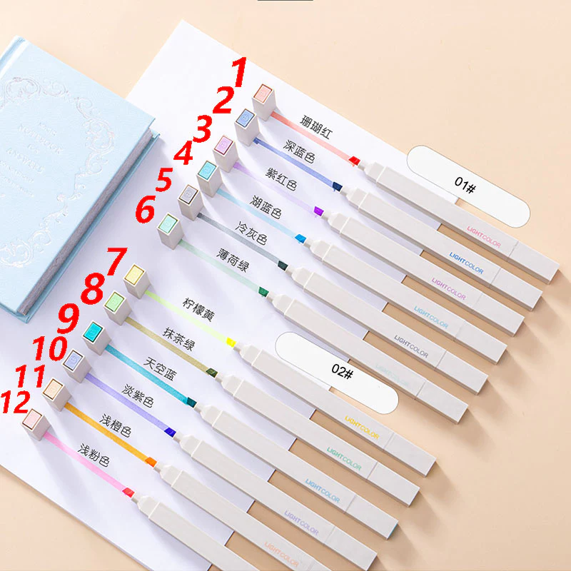 Bút Dạ Quang 12 Màu Thiết Kế Hai Đầu Kiểu Hàn Quốc