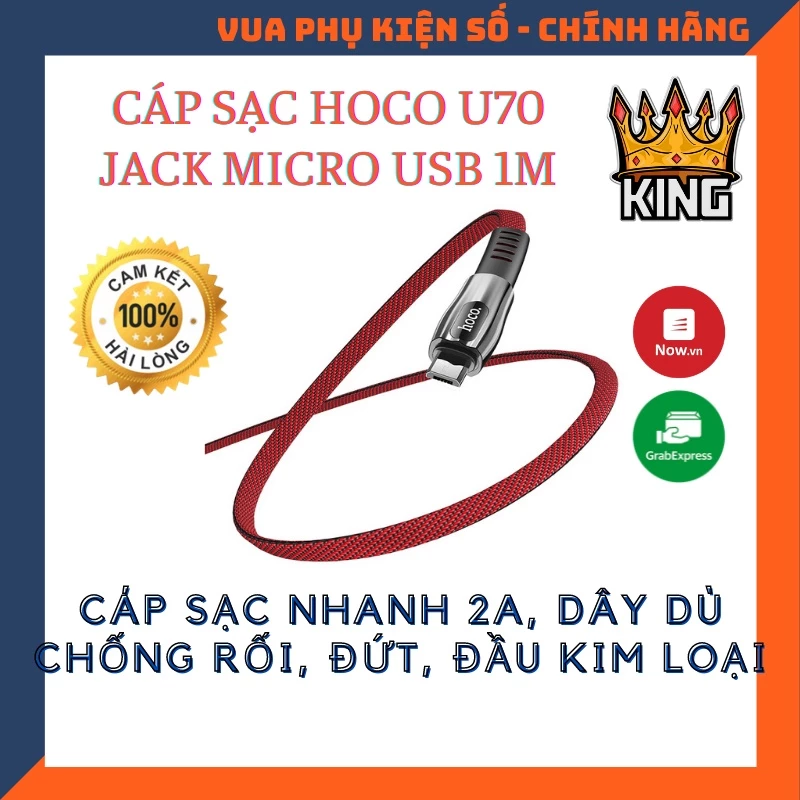 Cáp Sạc nhanh 2.4A chống đứt gãy Hoco U70 Micro