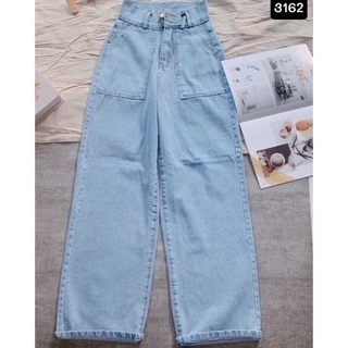 👉Baggy Jeans 2 Nút Lưng Cao Ống Suông