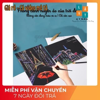 Bộ Tranh Cạo 4 khổ A4 City Land Tự làm tranh theo tường phong cách Hàn Quốc - Thành Phố Không Ngủ