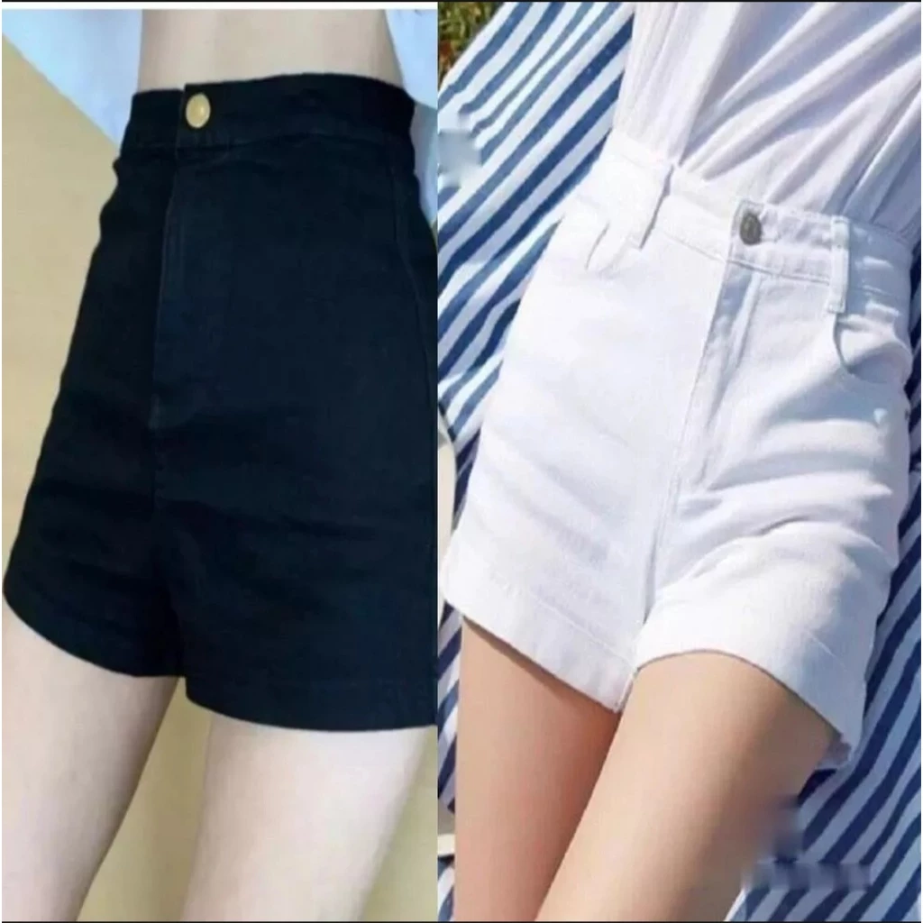 Quần short nữ,Quần đùi nữ vải kaki jean lưng cao hàn quốc hai màu trắng đen lật gấu cạp cao SIZE từ 35kg đến 55kg