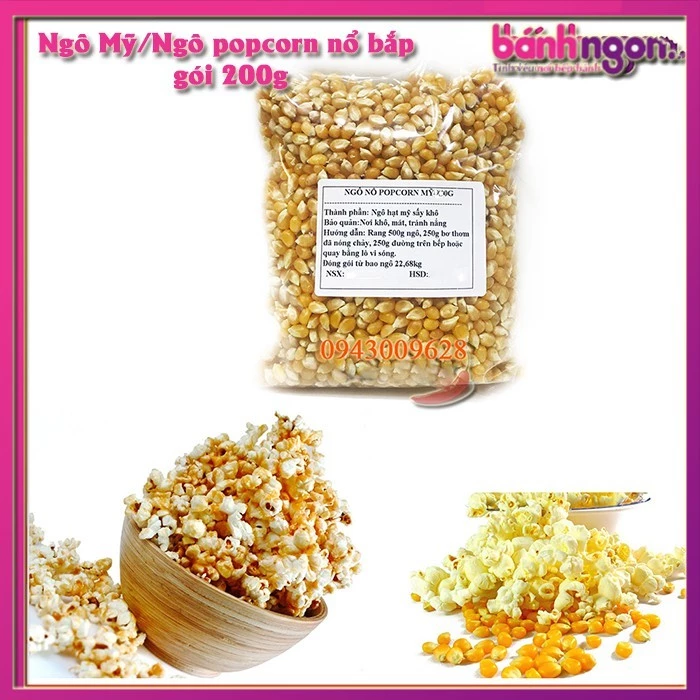 Ngô Mỹ/Ngô popcorn nổ bắp rang bơ tại nhà gói 200g