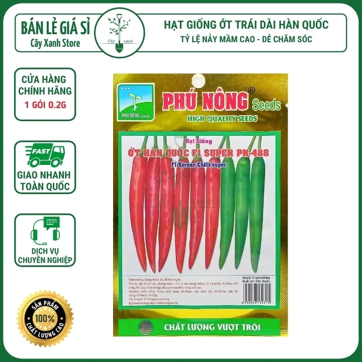 Ớt Trái Dài Hàn Quốc - Phú Nông Seeds - Key: Đất sạch, Phân Bón, Hữu Cơ, Xơ Dừa