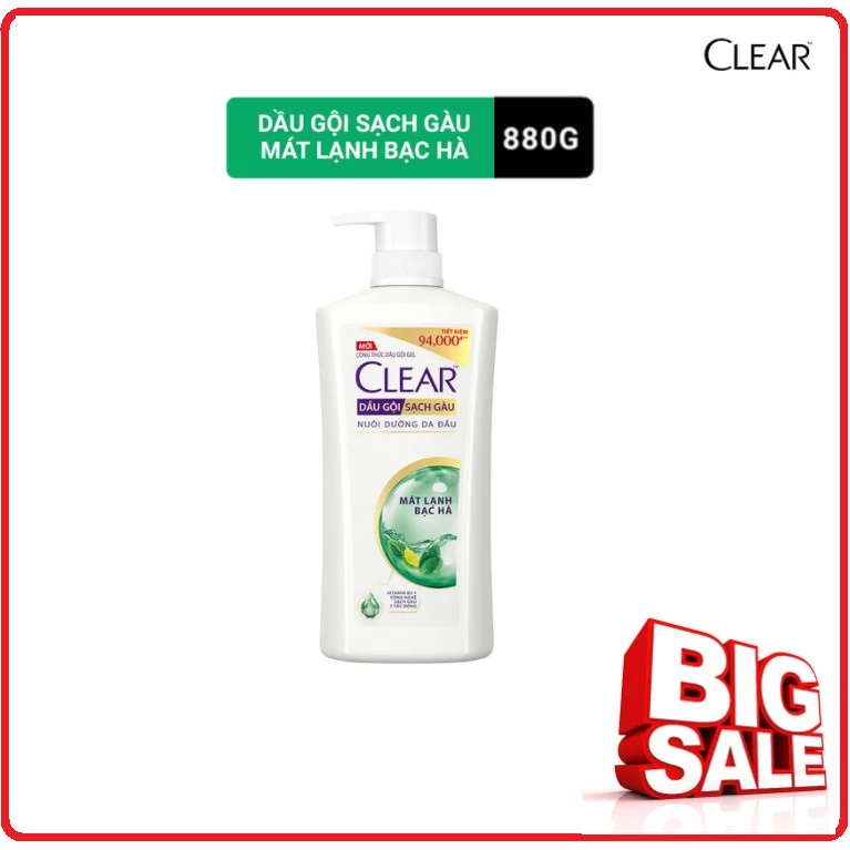 Dầu Gội CLEAR Mát Lạnh Bạc Hà Chai 880g