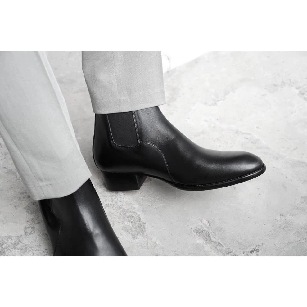 Giầy nam Chelsea boot da trơn độ bóng nhẹ đế cao 4.5cm hỗ trợ tăng chiều cao