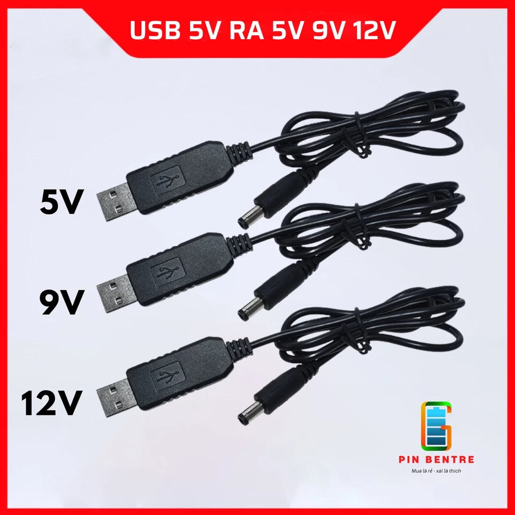 Dây nguồn USB 5V đổi điện áp sang 5V-9V-12V jack 5.5x2.1mm [PBT247]