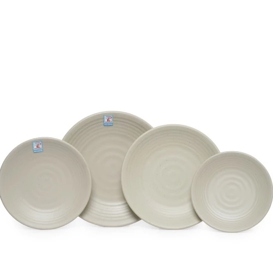 Dĩa tròn gân nhựa Melamine nhám Nâu nhiều Size