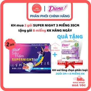 [BVS DIANA BAN ĐÊM 35cm] Gói 3 Miếng Băng Vệ Sinh Diana Super Night Siêu Thấm Có Cánh HÀNG CHÍNH HÃNG