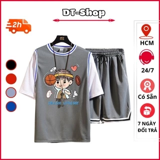 bộ thể thao little boy unisex phom rộng DT Shop tay lỡ dành cho nam nữ