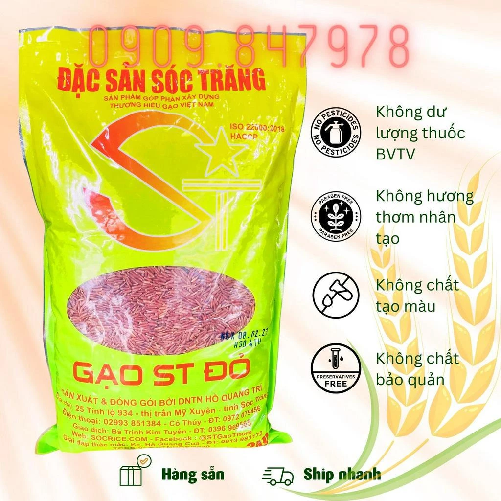 Gạo đỏ Sóc Trăng Hồ Quang Cua - túi 2kg - Gạo dành cho người tiều đường ăn kiêng giảm cân