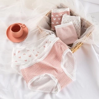 Quần Lót Nữ Cotton Tăm Co Dãn 4 Chiều Tim Hồng Siêu Dễ Thương