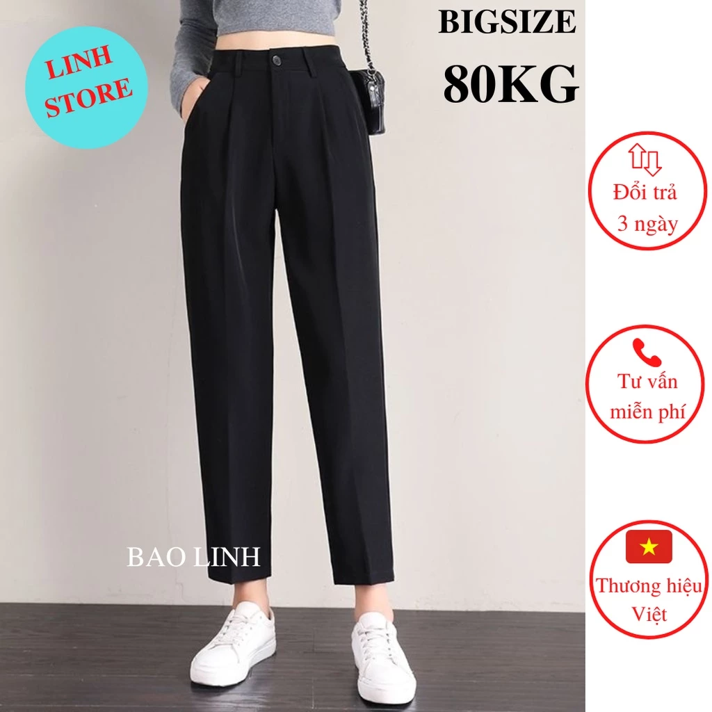 Quần Baggy Nữ Lưng Cao Linh Store Bigsize Dáng Dài Công Sở Chất Liệu Tuyết Mưa