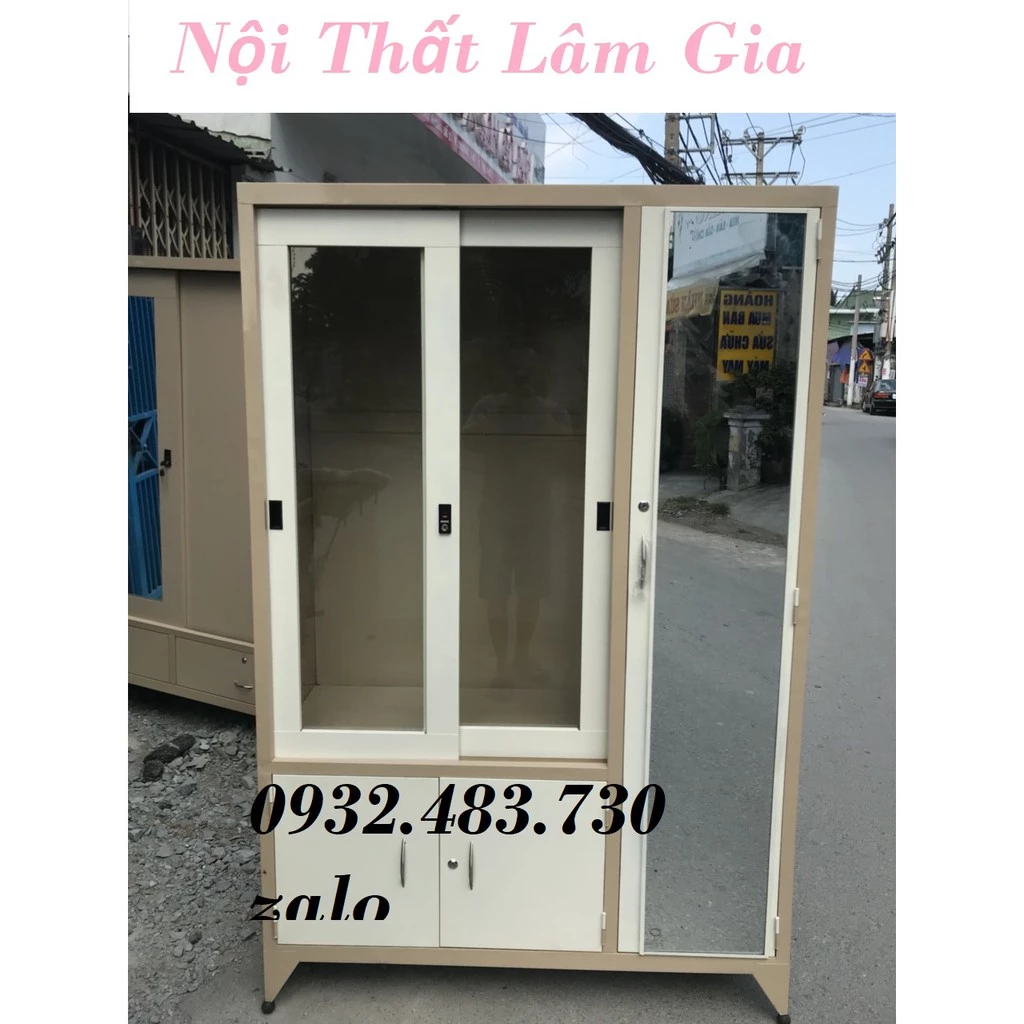 Tủ sắt áo quần 3 Cánh kính lùa loại tốt 1m8x1m2 (freeship HCM)