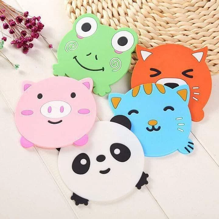 Miếng lót cốc silicon, đế lót ly nhựa dẻo hoạt hình chống trượt