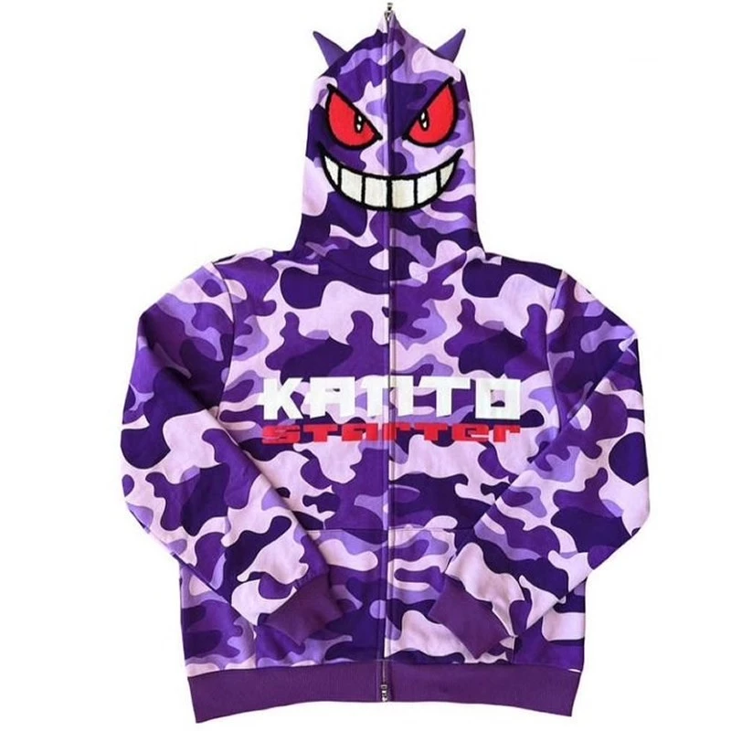 Áo Khoác Hoodie Có Khóa Kéo In Hình Pokemon Gengar Y2k Phong Cách Vintage