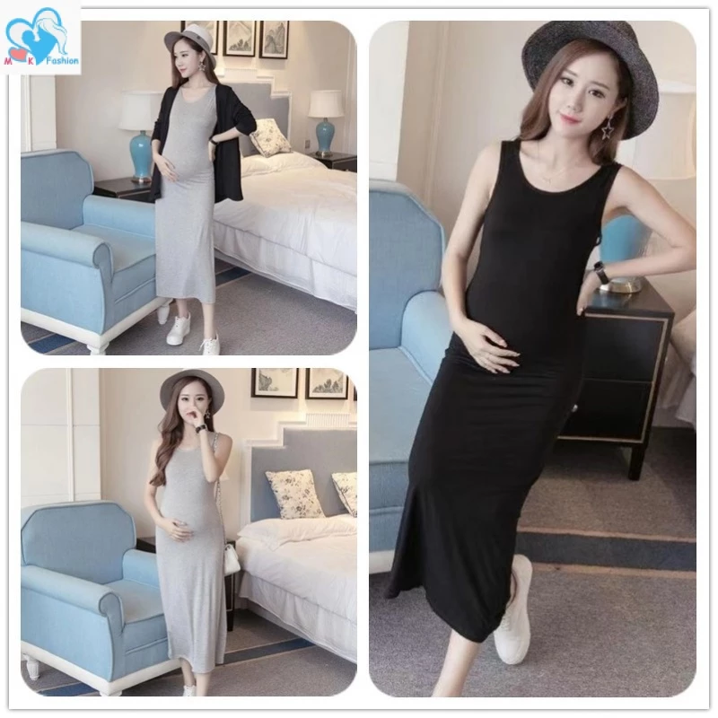 Mom&Kids High Quality Đầm Bầu Không Tay Màu Trơn Plus Size M-3XL Phong Cách Hàn Quốc Cho Mẹ Bầu