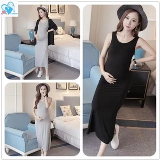 Mom&Kids High Quality Đầm Bầu Không Tay Màu Trơn Plus Size M-3XL Phong Cách Hàn Quốc Cho Mẹ Bầu