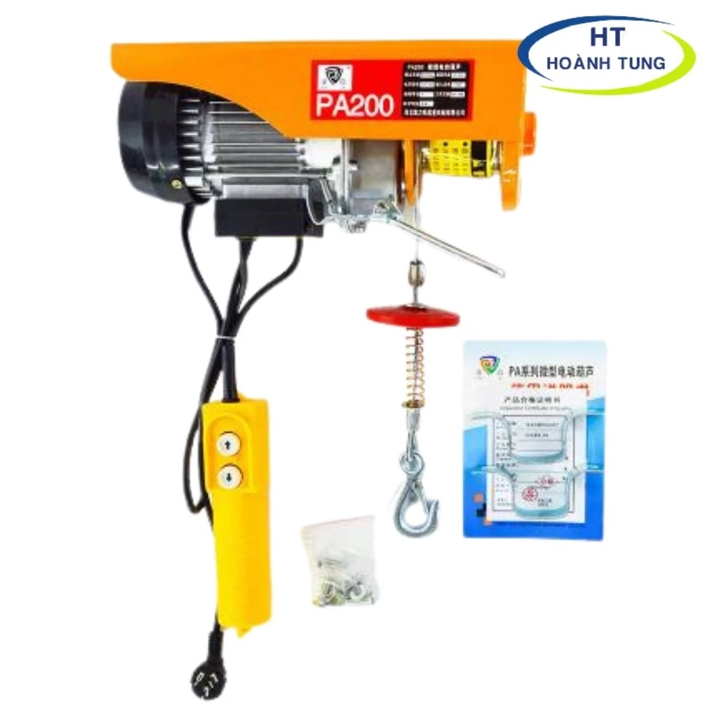 Tời điện PA-200 điện 220VAC, pả lăng điện nâng hạ vật liệu xây dựng tải đến 160 KG chiều cao 18 mét