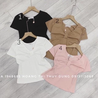 Áo kiểu nơ ngực ngắn tay dáng ôm, Áo thun kiểu cổ nơ tôn dáng vải cotton co giãn CS1322 - NhiNhiShop