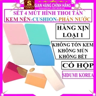 Set 4 Miếng bông mút trang điểm hình thoi chính hãng Sidumi hàn quốc đánh tán kem nền phấn nước cushion bb cc cream tốt