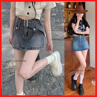 Quần Giả Váy denim Lưng Cao có đai Dáng Ôm -Thời Trang Hàn Quốc Quyến Rũ Cho Nữ