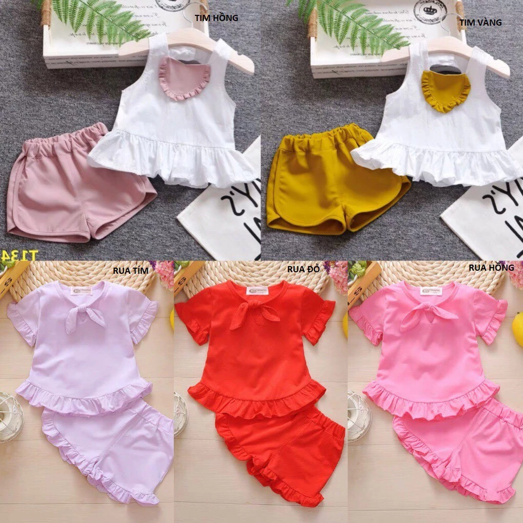 Bộ hè bé gái combo 5 bộ chất cotton 4C cao cấp size 5- 20kg...