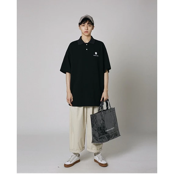 Áo polo HappyFamily form rộng logo ngực vải nỉ da cá 100 cotton cao cấp